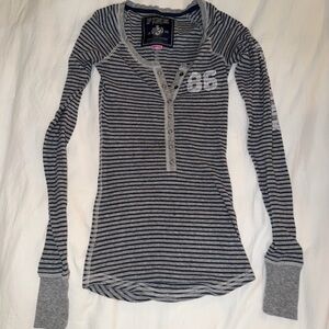 PINK Victoria's Secret Navy and Gray Striped Henley